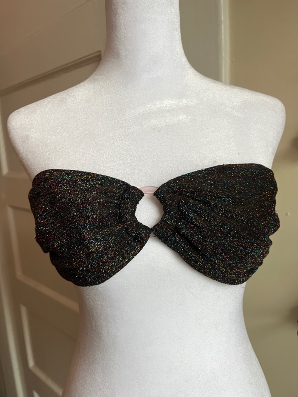 Sparkling Black Bandeau Top with Ring Front